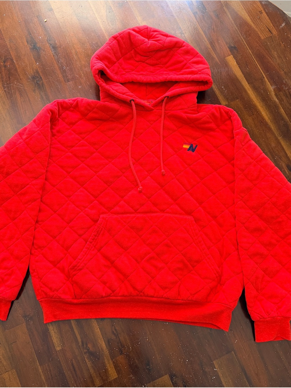 Aviator Nation Bright Red Quilted Hoodie with Embroidered Logo - Picture 2 of 4